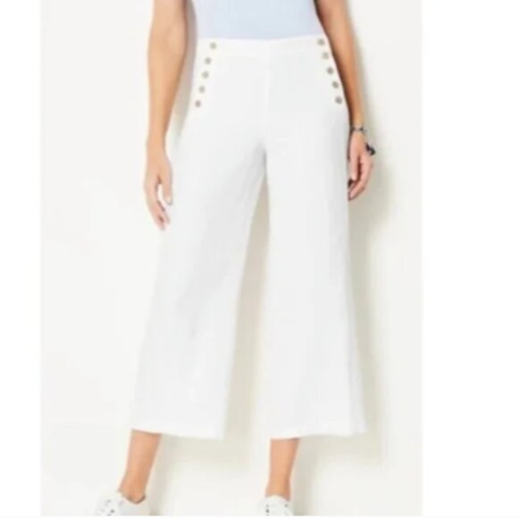 J JILL LOVE LINEN White Linen Cropped Wide Leg Pull on Pants Pockets Size 4X NWT - Picture 1 of 5